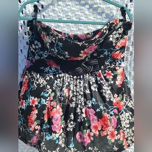 Torrid Size 2 Black Tube Top with red, pink, blue, and white flowers